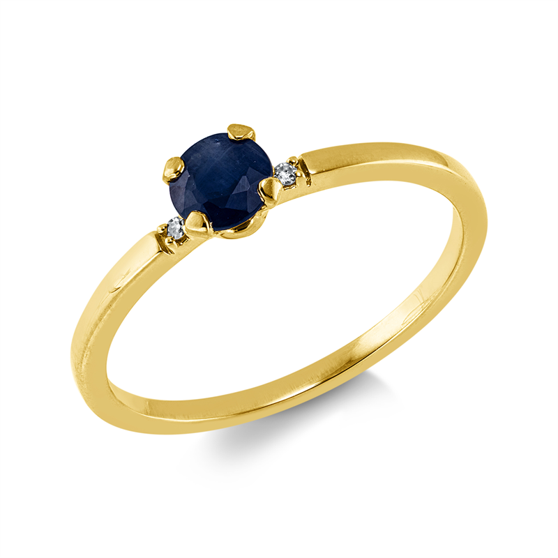 Ring mit Saphir  aus 750/-18 Karat Gelbgold mit 2 Diamanten 0