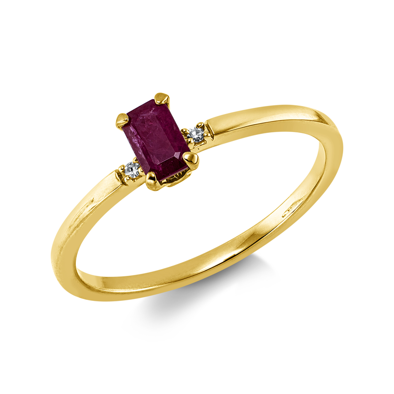 Ring mit Rubin  aus 750/-18 Karat Gelbgold mit 2 Diamanten 0