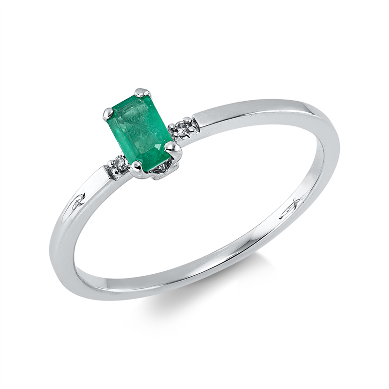 Ring mit Smaragd  aus 750/-18 Karat Weißgold mit 2 Diamanten 0