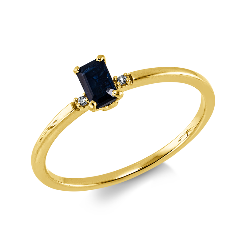 Ring mit Saphir  aus 750/-18 Karat Gelbgold mit 2 Diamanten 0