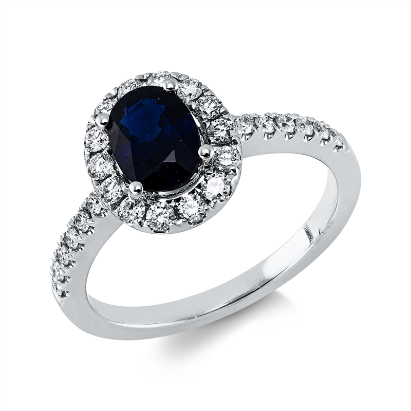 Ring mit Saphir  aus 750/-18 Karat Weißgold mit 26 Diamanten 0