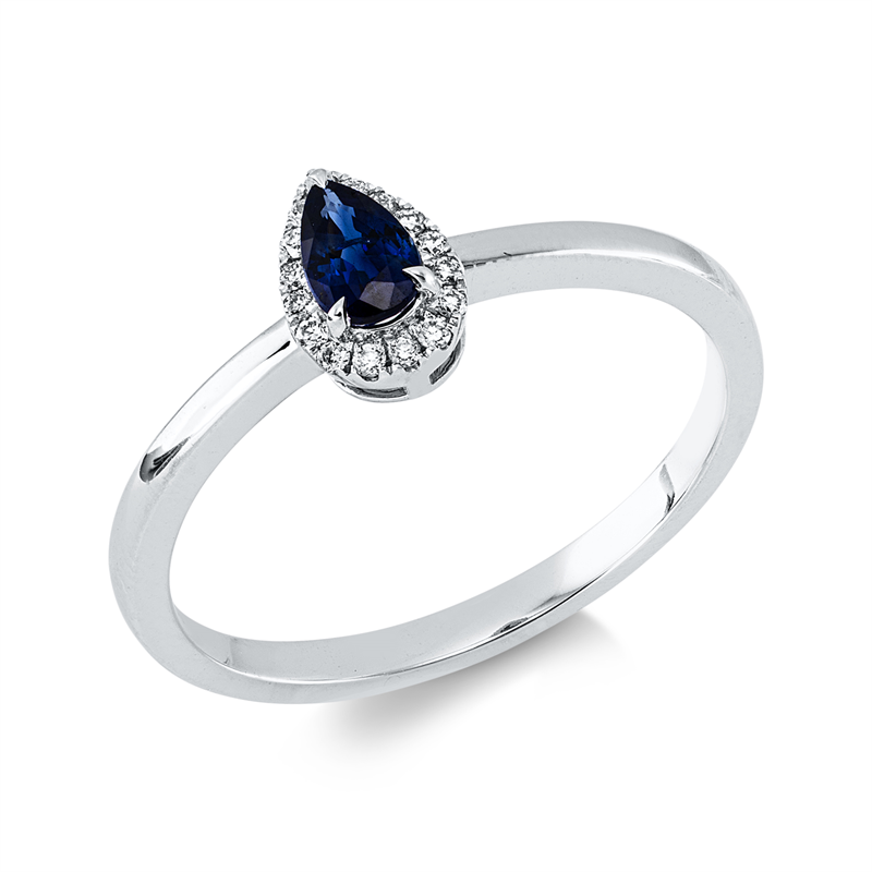 Ring mit Saphir  aus 750/-18 Karat Weißgold mit 16 Diamanten 0