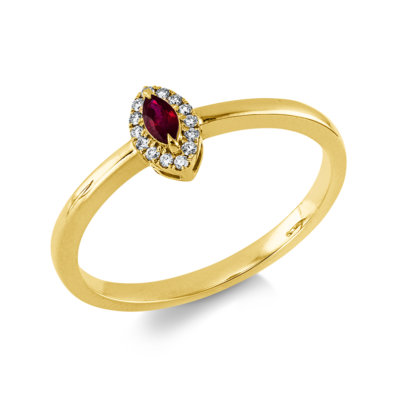 Ring mit Rubin  aus 750/-18 Karat Gelbgold mit 14 Diamanten 0