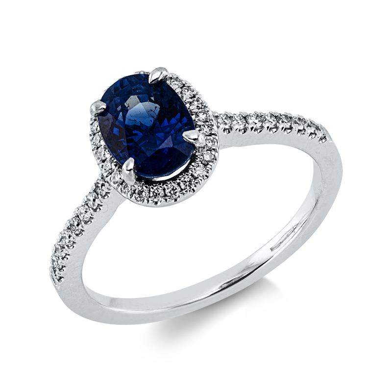 Ring mit Saphir  aus 750/-18 Karat Weißgold mit 42 Diamanten 0