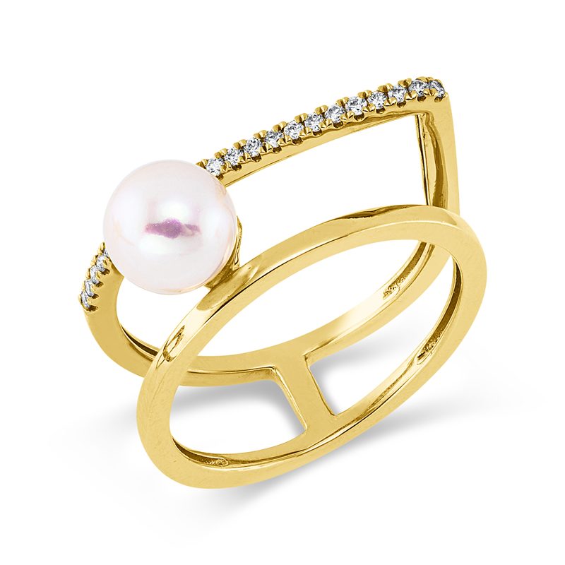 Ring   mit Süßwasserperle aus 750/-18 Karat Gelbgold mit 23 Diamanten 0