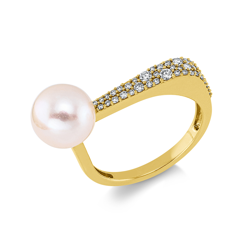Ring   mit Süßwasserperle aus 750/-18 Karat Gelbgold mit 48 Diamanten 0