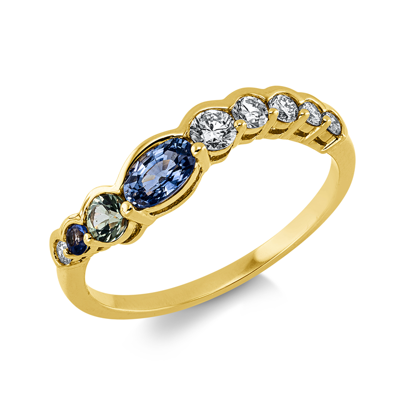 Ring mit Saphir  aus 750/-18 Karat Gelbgold mit 6 Diamanten 0