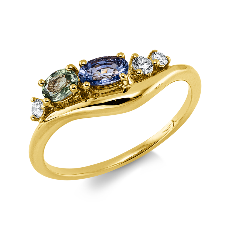 Ring mit Saphir  aus 750/-18 Karat Gelbgold mit 3 Diamanten 0