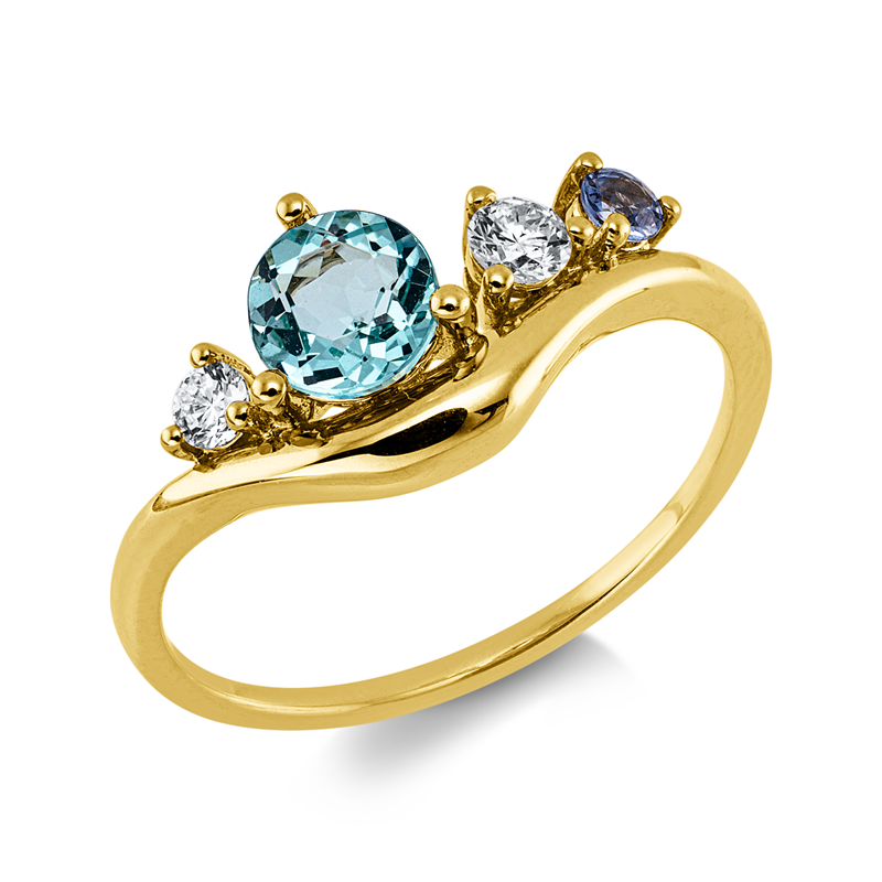 Ring mit Saphir  aus 750/-18 Karat Gelbgold mit 2 Diamanten 0