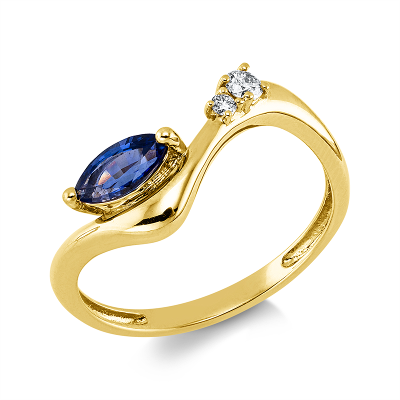 Ring mit Saphir  aus 750/-18 Karat Gelbgold mit 2 Diamanten 0