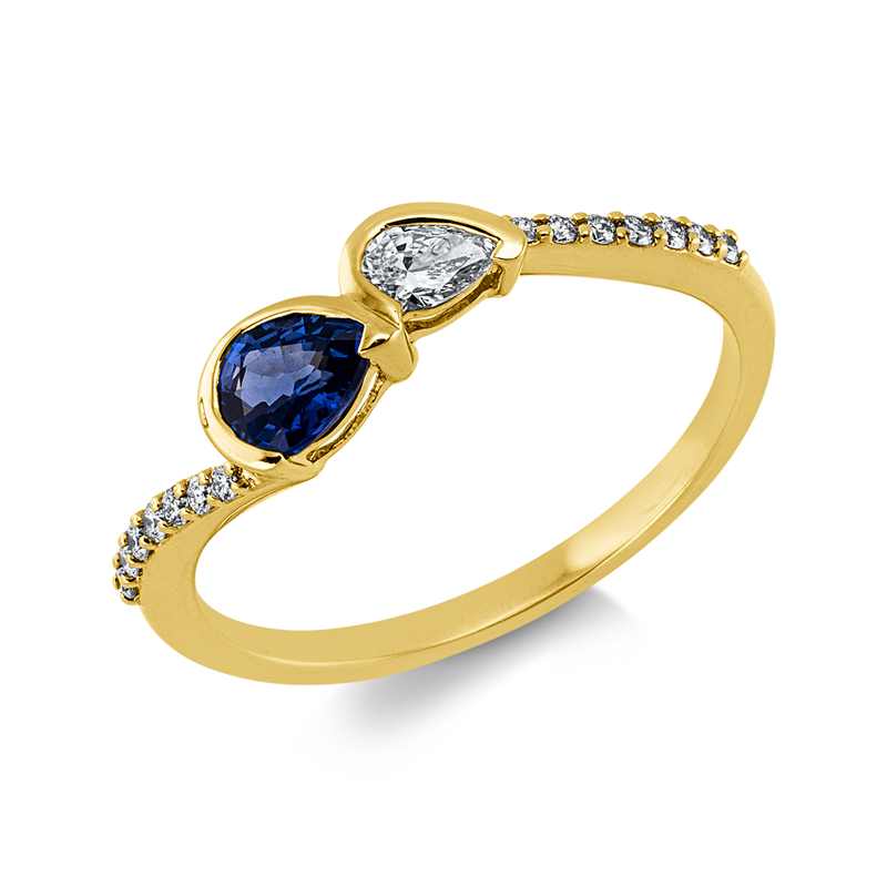 Ring mit Saphir  aus 750/-18 Karat Gelbgold mit 15 Diamanten 0