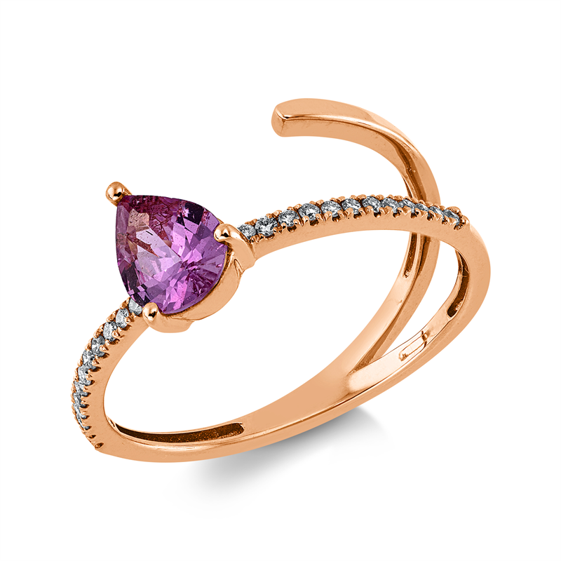 Ring mit Saphir  aus 750/-18 Karat Rotgold mit 24 Diamanten 0