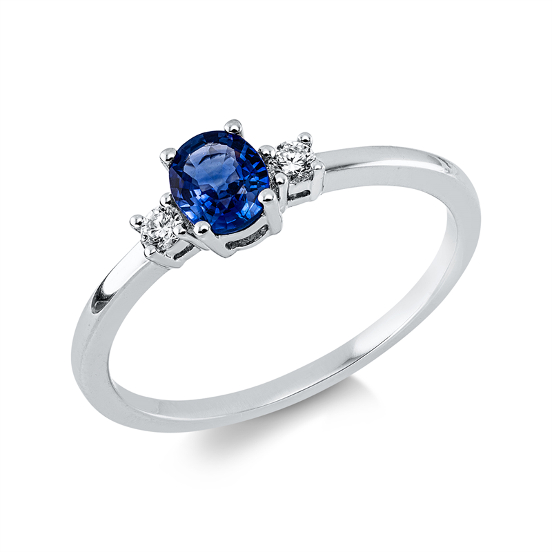 Ring mit Saphir  aus 750/-18 Karat Weißgold mit 2 Diamanten 0