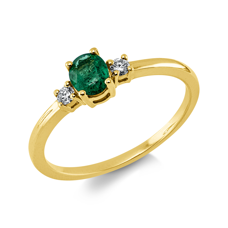 Ring mit Smaragd  aus 750/-18 Karat Gelbgold mit 2 Diamanten 0