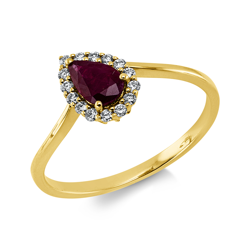 Ring mit Rubin  aus 750/-18 Karat Gelbgold mit 15 Diamanten 0