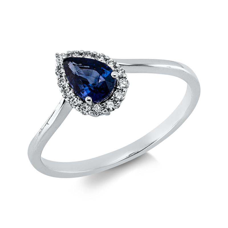 Ring mit Saphir  aus 750/-18 Karat Weißgold mit 15 Diamanten 0