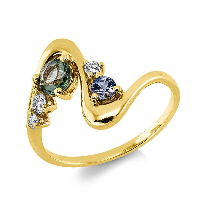 Ring mit Saphir  aus 750/-18 Karat Gelbgold mit 3 Diamanten 0