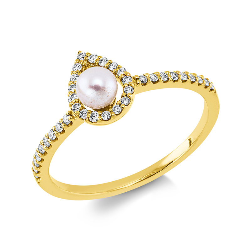 Ring   mit Süßwasserperle aus 750/-18 Karat Gelbgold mit 35 Diamanten 0