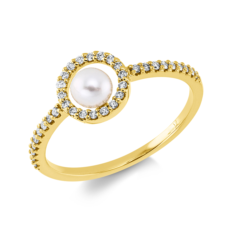 Ring   mit Süßwasserperle aus 750/-18 Karat Gelbgold mit 36 Diamanten 0