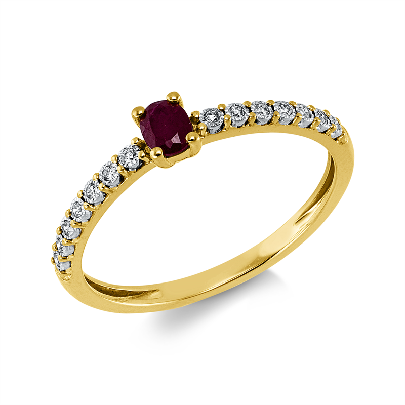 Ring mit Rubin  aus 750/-18 Karat Gelbgold / Weißgold mit 14 Diamanten 0