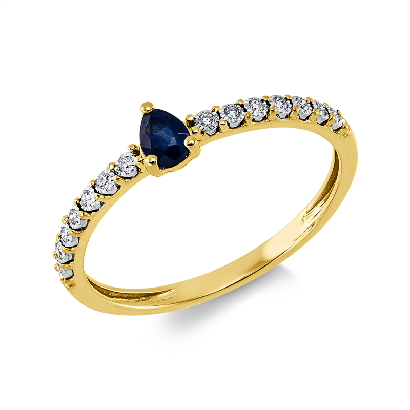 Ring mit Saphir  aus 750/-18 Karat Gelbgold / Weißgold mit 14 Diamanten 0
