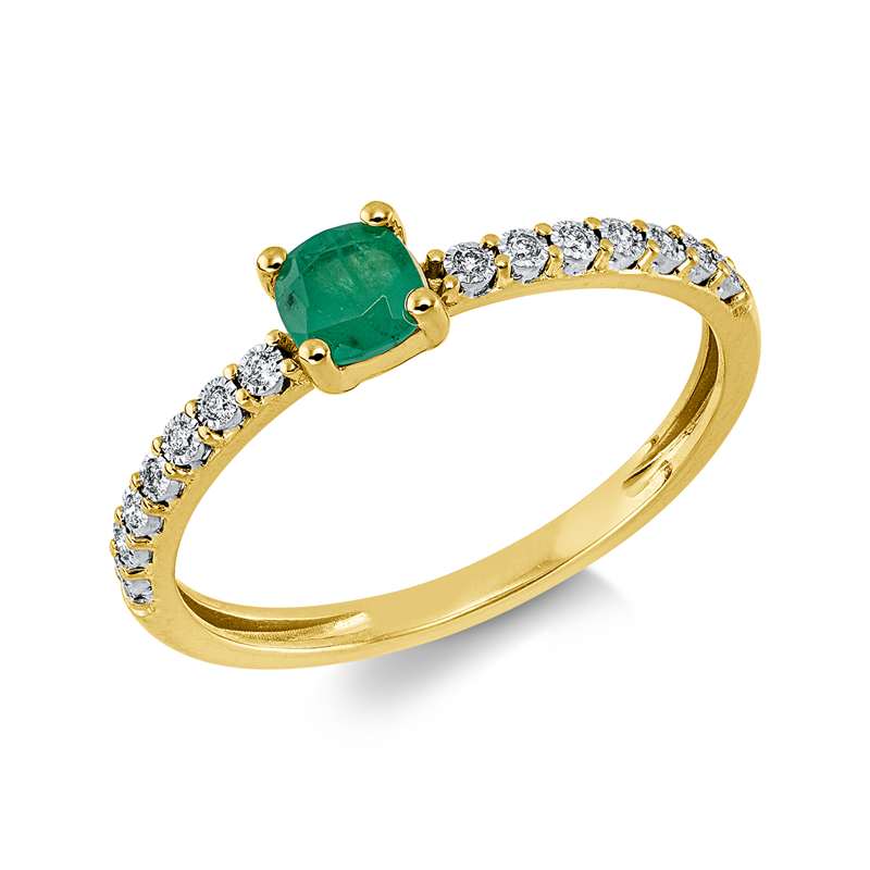 Ring mit Smaragd  aus 750/-18 Karat Gelbgold / Weißgold mit 14 Diamanten 0