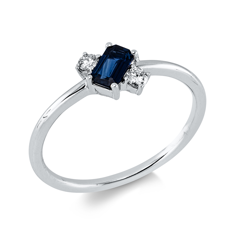 Ring mit Saphir  aus 750/-18 Karat Weißgold mit 2 Diamanten 0