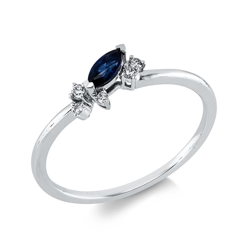 Ring mit Saphir  aus 750/-18 Karat Weißgold mit 5 Diamanten 0