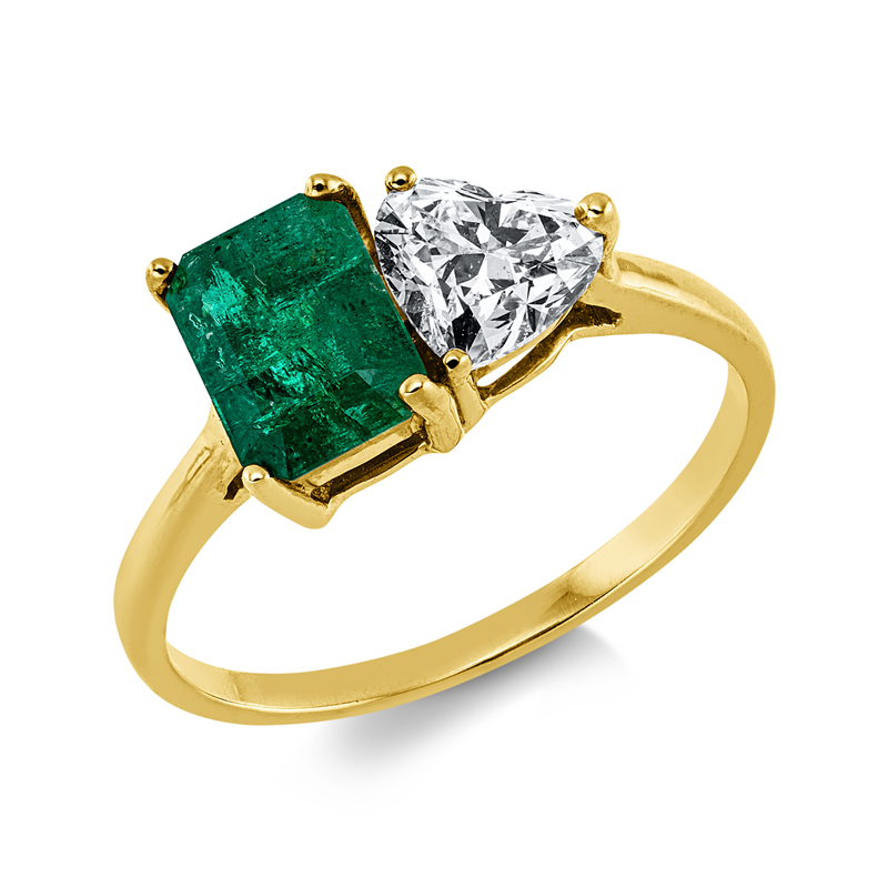 Ring mit Smaragd  aus 750/-18 Karat Gelbgold mit 1 Diamant 0