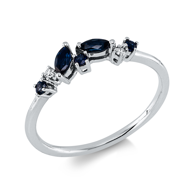 Ring mit Saphir  aus 750/-18 Karat Weißgold mit 2 Diamanten 0