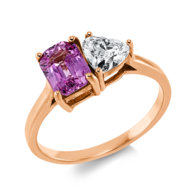 Ring mit Saphir  aus 750/-18 Karat Rotgold mit 1 Diamant 0