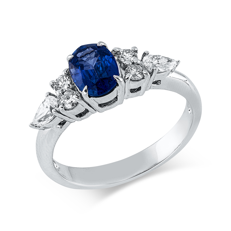 Ring mit Saphir  aus 750/-18 Karat Weißgold mit 6 Diamanten 0