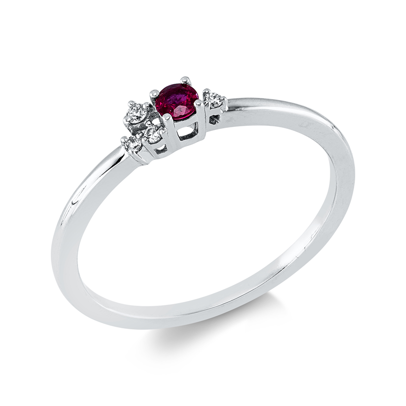 Ring mit Rubin  aus 750/-18 Karat Weißgold mit 4 Diamanten 0