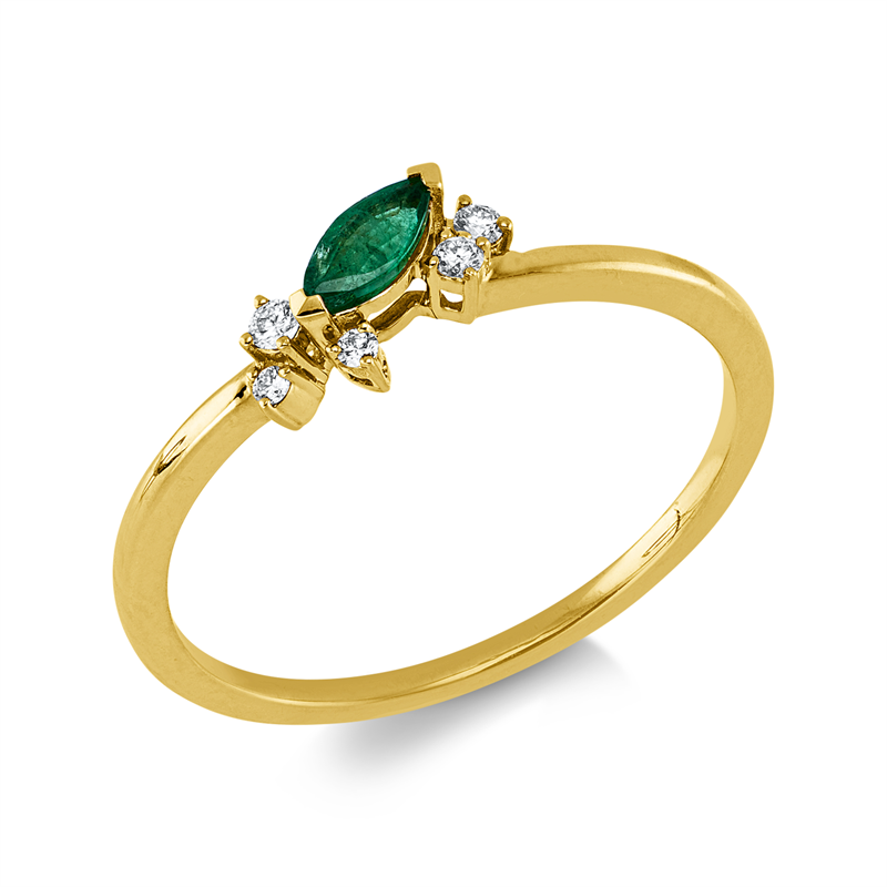 Ring mit Smaragd  aus 750/-18 Karat Gelbgold mit 5 Diamanten 0