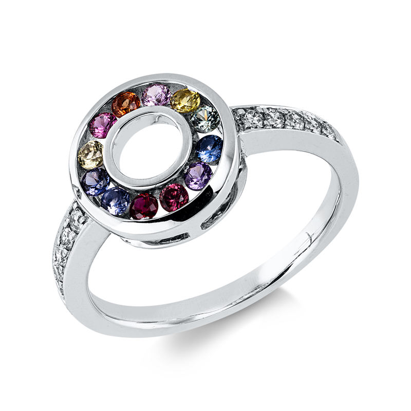 Ring mit Farbstein  aus 585/-14 Karat Weißgold mit 10 Diamanten 0