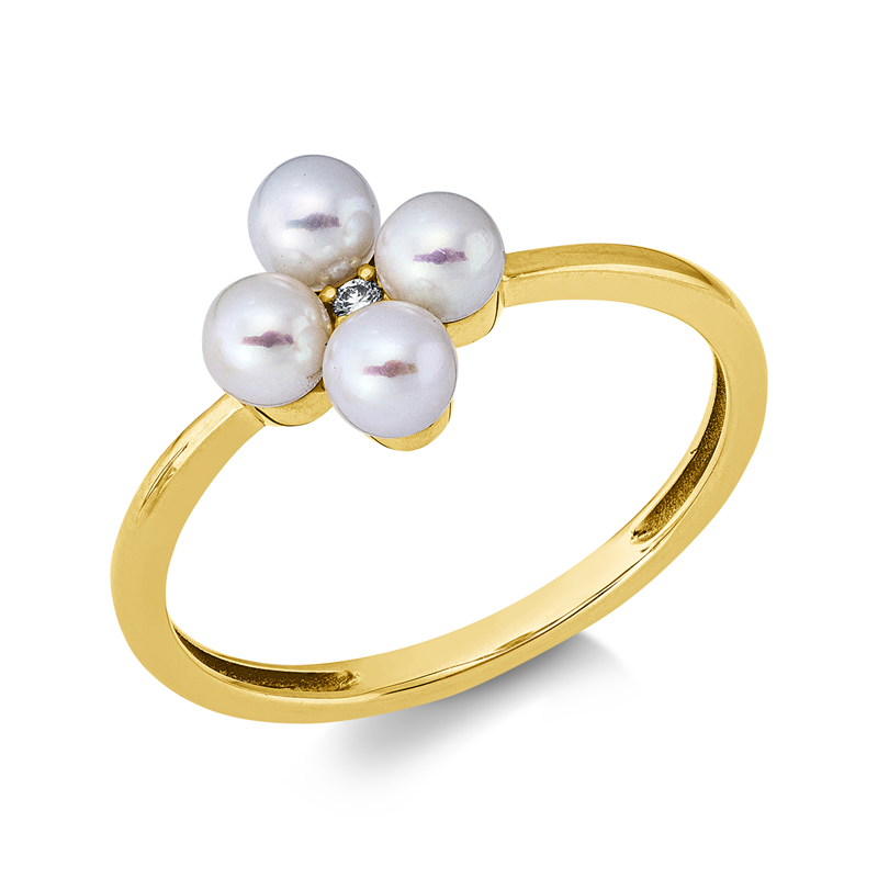 Ring   mit Süßwasserperle aus 750/-18 Karat Gelbgold mit 1 Diamant 0