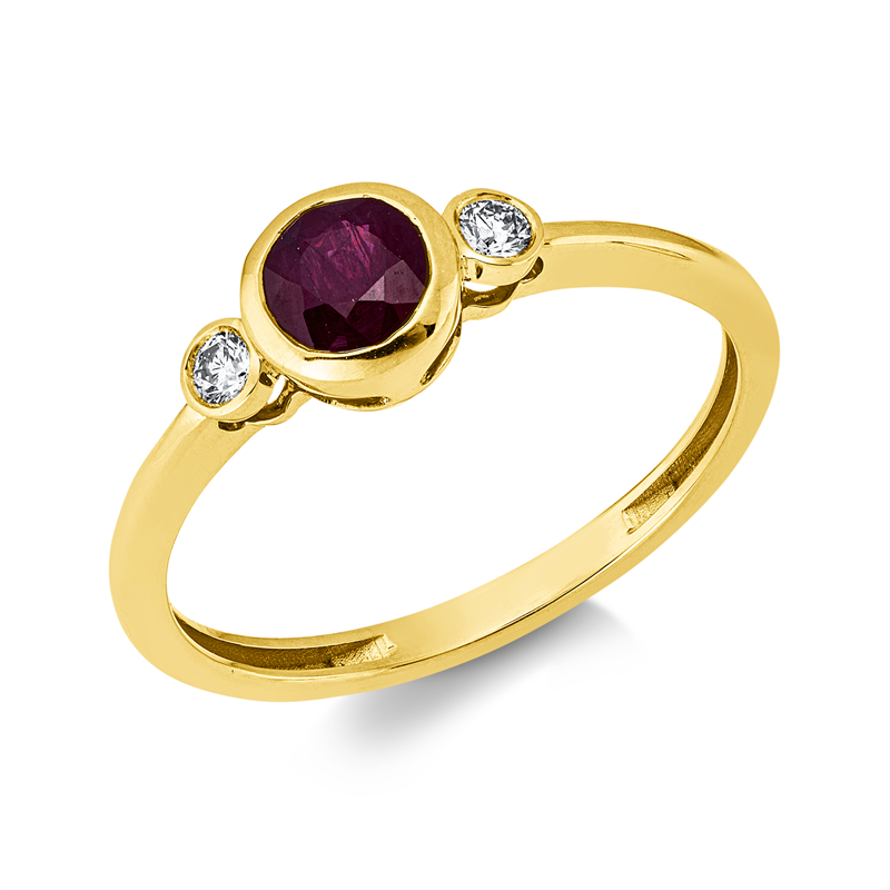 Ring mit Rubin  aus 750/-18 Karat Gelbgold mit 2 Diamanten 0