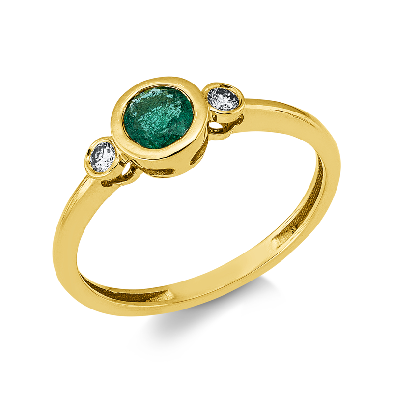 Ring mit Smaragd  aus 750/-18 Karat Gelbgold mit 2 Diamanten 0