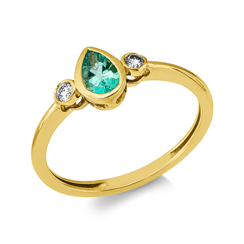 Ring mit Smaragd  aus 750/-18 Karat Gelbgold mit 2 Diamanten 0