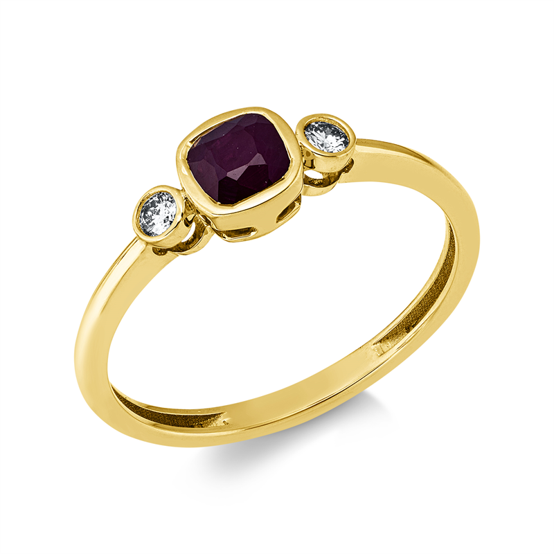 Ring mit Rubin  aus 750/-18 Karat Gelbgold mit 2 Diamanten 0