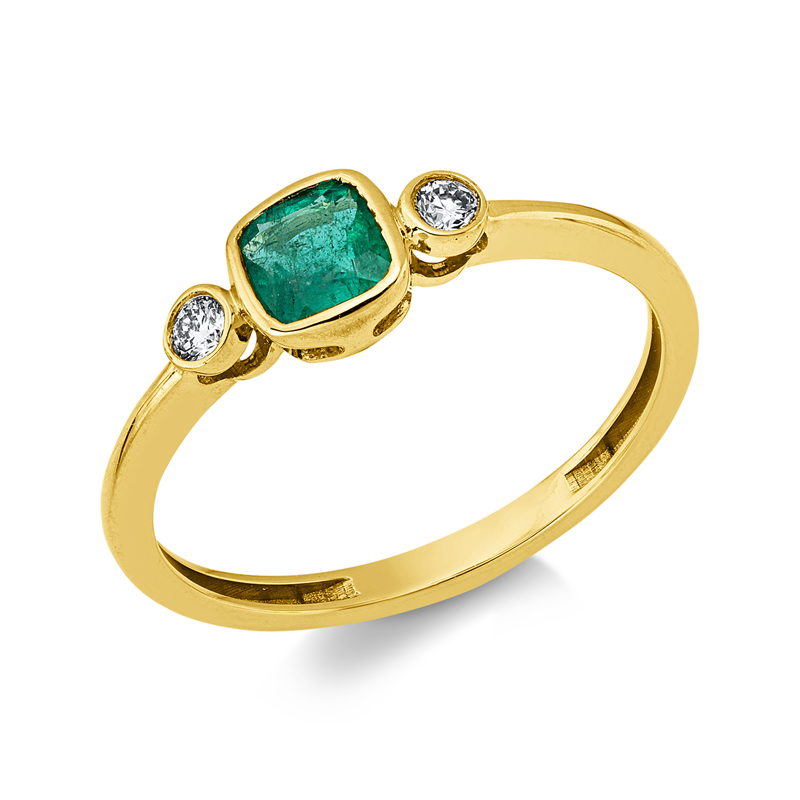 Ring mit Smaragd  aus 750/-18 Karat Gelbgold mit 2 Diamanten 0
