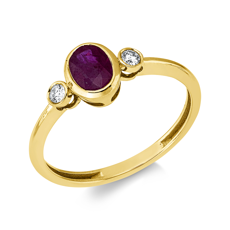 Ring mit Rubin  aus 750/-18 Karat Gelbgold mit 2 Diamanten 0