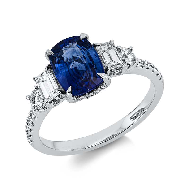 Ring mit Saphir  aus 750/-18 Karat Weißgold mit 36 Diamanten 0