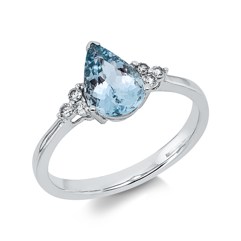 Ring mit Aquamarin  aus 750/-18 Karat Weißgold mit 6 Diamanten 0