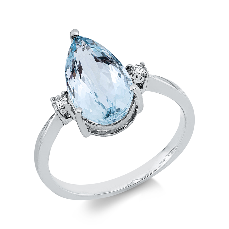 Ring mit Aquamarin  aus 750/-18 Karat Weißgold mit 2 Diamanten 0