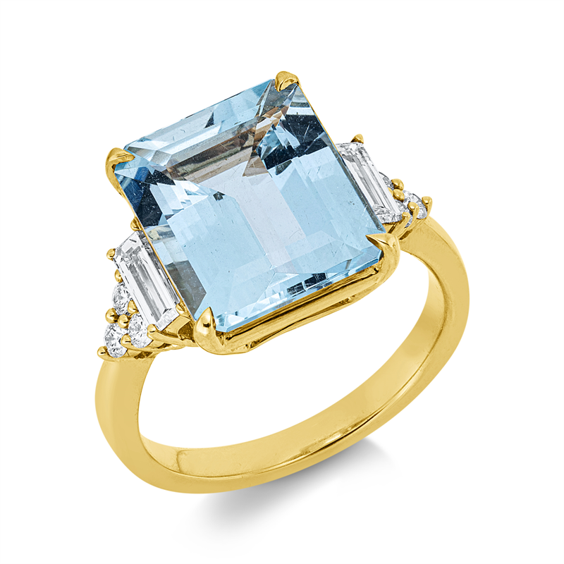 Ring mit Aquamarin  aus 750/-18 Karat Gelbgold mit 8 Diamanten 0