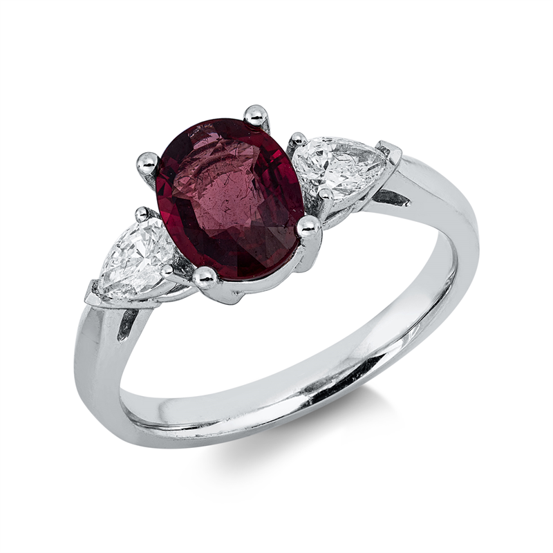 Ring mit Rubin  aus 750/-18 Karat Weißgold mit 2 Diamanten 0