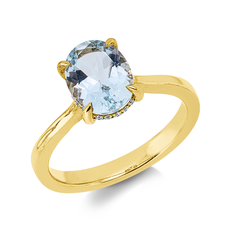 Ring mit Aquamarin  aus 750/-18 Karat Gelbgold mit 20 Diamanten 0