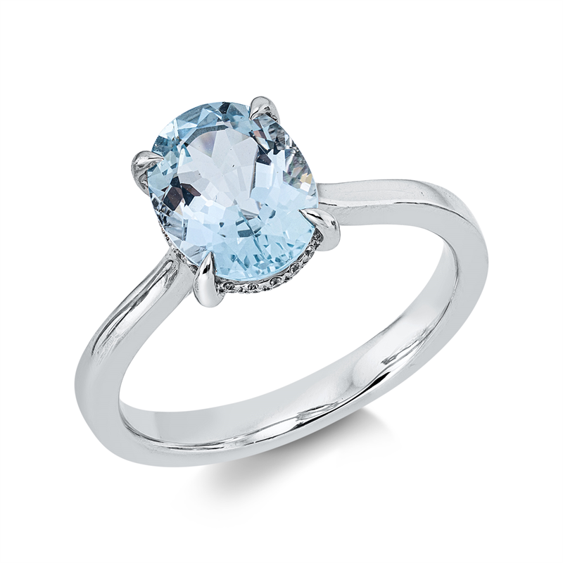 Ring mit Aquamarin  aus 750/-18 Karat Weißgold mit 20 Diamanten 0