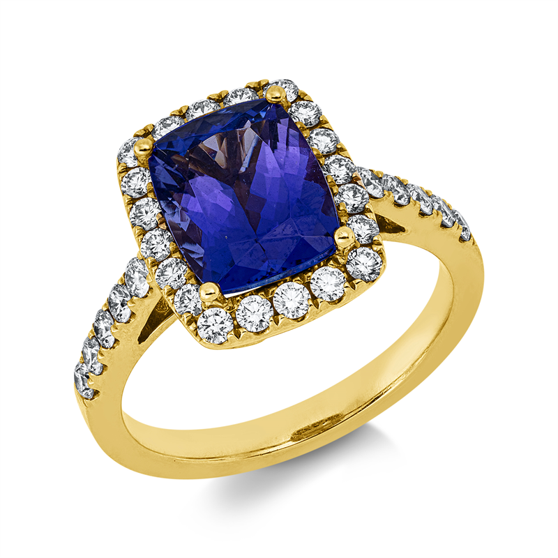 Ring mit Tansanit  aus 750/-18 Karat Gelbgold mit 30 Diamanten 0